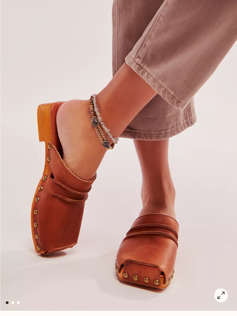 Free People Cognac Leather Studded Clog Mules Ivy Studded Mules size 8